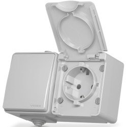 Защищенная наружная розетка с заземлением и выключатель VIDEX BINERA IP65 VF-BNW3-G серый