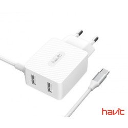 Зарядное устройство для 3 гаджетов HAVIT HV-H144 Dual Travel Charger With Type-C cable QC 3.0A white (25861)