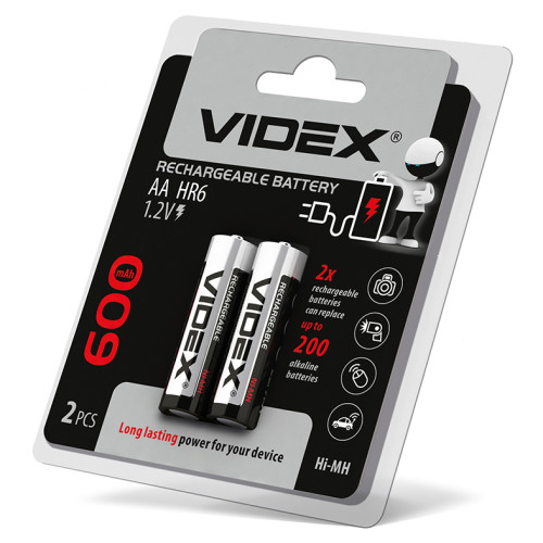 Аккумуляторы Videx HR6/AA 600mAh 2 шт в блистере (23338)