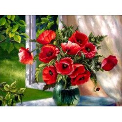 Алмазная мозаика Маки на подоконнике 40х50 см ColorArt SP058