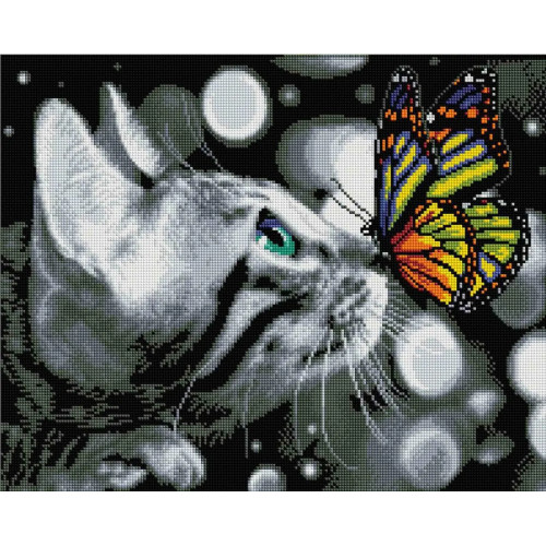 Алмазная мозаика Котик с бабочкой 40х50 см ColorArt SP080