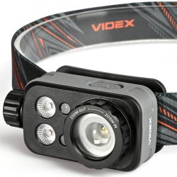 Налобный туристический фонарь VIDEX VLF-H046Z 500 Лм, IP65, ZOOM (фокусировка), 3 цвета (красный/зеленый), датчик движения, Li-pol USB-C