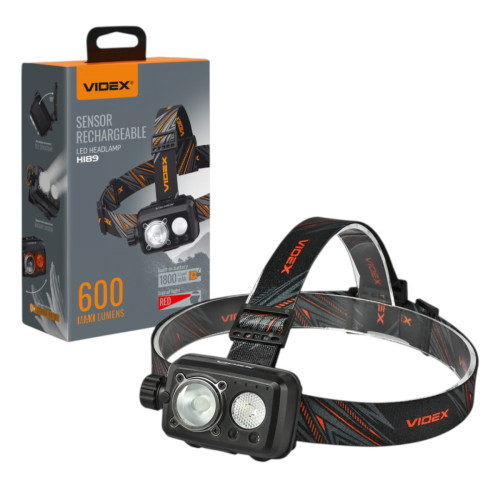 Налобный фонарик VIDEX VLF-H189 600Lm 5000K до 185м, 8 режимов работы, с красным светом