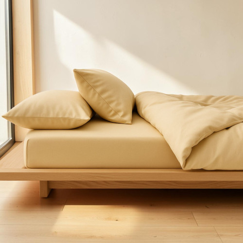 Комплект IDEIA Premium Satin евро 200×220 см с простыней на резинке, бежевый