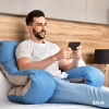 Подушка для сна и отдыха, для беременных П-формы IDEIA 140х75х20 см со стеганным чехлом на молнии джинс/св. серый (8-33724*003)