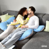 Подушка для сна и отдыха, для беременных П-формы IDEIA 140х75х20 см со стеганным чехлом на молнии джинс/св. серый (8-33724*003)