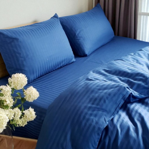 Комплект постельного белья двуспальный MakSon Elegant Blue, страйп-сатин, 100% хлопок (032-1175210С)