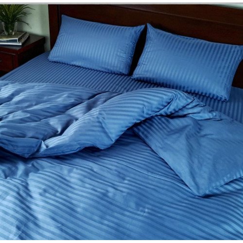 Комплект постельного белья евро MakSon Elegant Blue, страйп-сатин, 100% хлопок (032-1200220С)