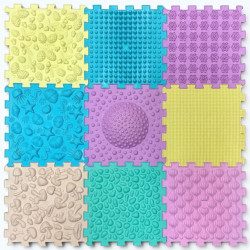 Массажный коврик для стоп Ortek Пазлы Микс Pastel 9 пазлов, пастельные цвета (13115)