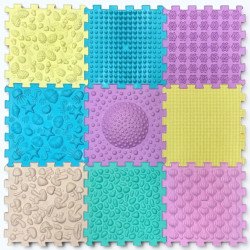 Массажный коврик для стоп Ortek Пазлы Микс Pastel 9 пазлов, пастельные цвета (13115)