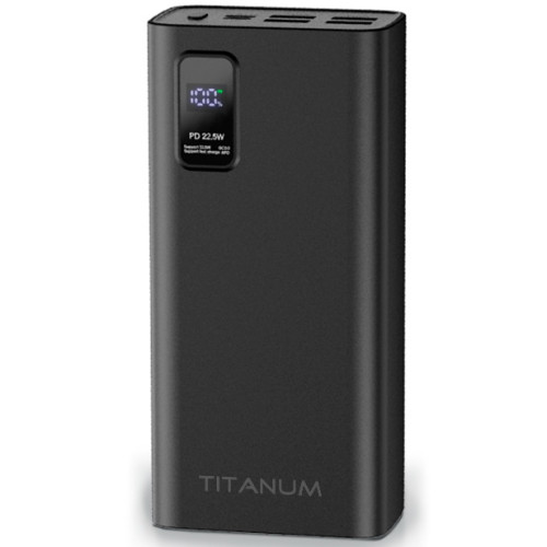 Повербанк с быстрой зарядкой TITANUM TPB-728S-B 30000mAh 22.5W  4USB, Micro USB, Type-C Black 