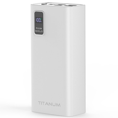 Повербанк с быстрой зарядкой TITANUM TPB-728S-W 30000mAh 22.5W  4USB, Micro USB, Type-C White