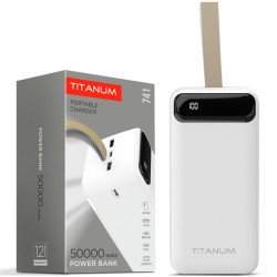 Повербанк TITANUM TPB-741-W 50000mAh Micro USB, Type-C, 2USB White с подсветкой 
