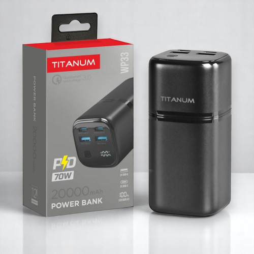 Повербанк TITANUM WP33 20000mAh PD70W QC3.0 2xUSB-C LED-дисплей черный (TPB-WP33-B)