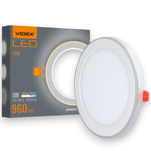 Точечный светильник с декоративной подсветкой 12W+4W 5000K+2700K  VIDEX VL-DL4R-1252 встраиваемый круглый  