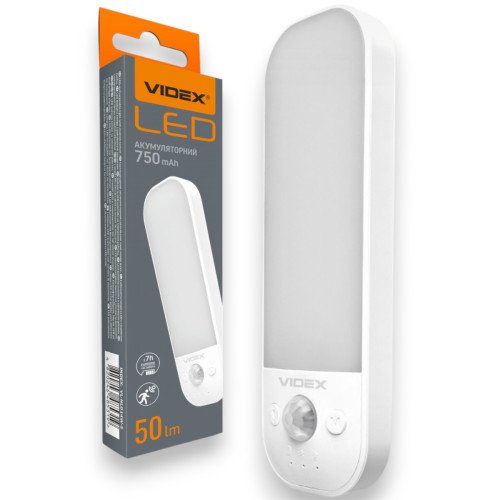 Аккумуляторный светильник LED VIDEX VL-NL014W-S с датчиком движения, USB-C, 3 режима, 3000–6500K, белый