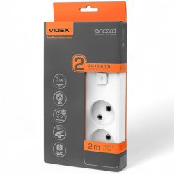 Сетевой удлинитель VIDEX ONCORD 2 места, 2 м, с выключателем, белый VF-PD22-W
