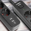 Сетевой удлинитель 3 м 3 гнезда с 2USB + USB-C заземлением и кнопкой VIDEX VF-PD33G2U1C-B