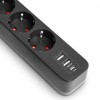 Сетевой удлинитель 3 м 3 гнезда с 2USB + USB-C заземлением и кнопкой VIDEX VF-PD33G2U1C-B