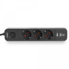 Сетевой удлинитель 3 м 3 гнезда с 2USB + USB-C заземлением и кнопкой VIDEX VF-PD33G2U1C-B