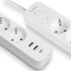 Сетевой удлинитель 3 м 3 гнезда с 2USB + USB-C заземлением и кнопкой VIDEX VF-PD33G2U1C-W