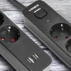 Сетевой удлинитель 3 м 4 гнезда с USB (QC3.0) и USB-C (PD18W) заземлением и кнопкой VIDEX VF-PD43G1QC1PD-B