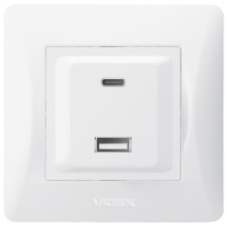 Розетка VIDEX BINERA USB-A + USB-C PD20W, быстрая зарядка, 2 порта, белая (VF-BNCHRUC20-W)