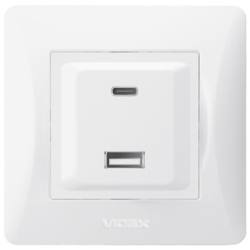 Розетка VIDEX BINERA USB-A + USB-C PD20W, быстрая зарядка, 2 порта, белая (VF-BNCHRUC20-W)