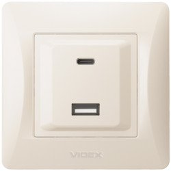 Розетка VIDEX BINERA USB-A + USB-C PD20W, быстрая зарядка, 2 порта, кремовая (VF-BNCHRUC20-CR)