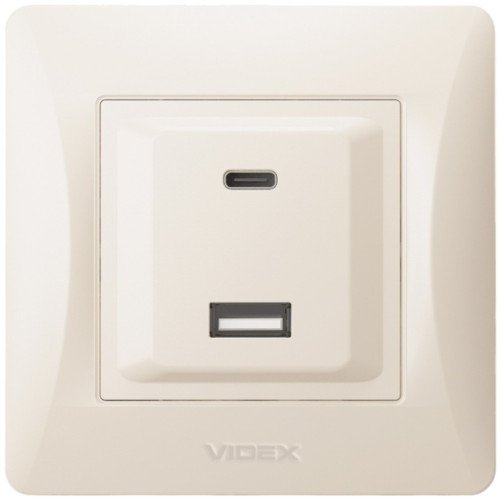 Розетка VIDEX BINERA USB-A + USB-C PD20W, быстрая зарядка, 2 порта, кремовая (VF-BNCHRUC20-CR)