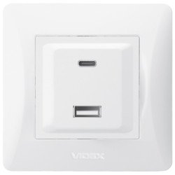 Розетка VIDEX BINERA USB-A + USB-C PD20W, быстрая зарядка, 2 порта, белая (VF-BNCHRUC20-W)