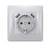 Одинарная розетка с заземлением 2 USB и повышенной огнеупорностью VIDEX BINERA VF-BNSK1GU2-SS серебристая