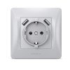 Одинарная розетка с заземлением 2 USB и повышенной огнеупорностью VIDEX BINERA VF-BNSK1GU2-SS серебристая