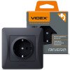 Одинарная розетка с заземлением и повышенной огнеупорностью VIDEX BINERA VF-BNSK1G-BG черный графит